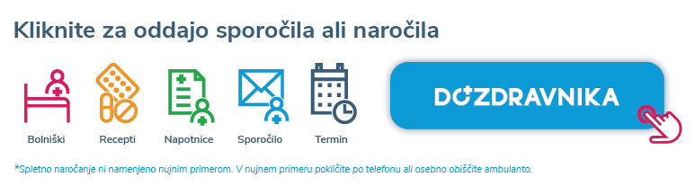 Pasica "Klikni za oddajo sporočila ali naročila" za uporabo storitve Do Zdravnika.